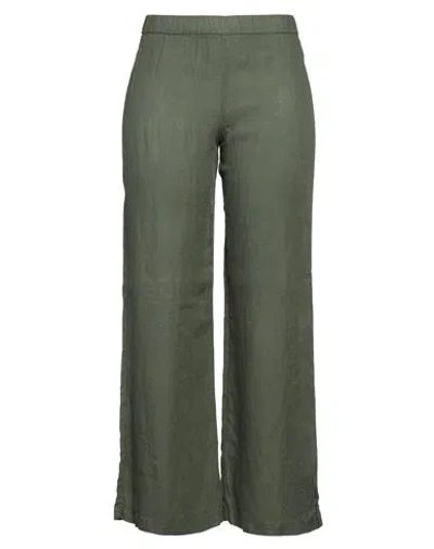 120% Lino Woman Pants Military Green Size 10 Linen