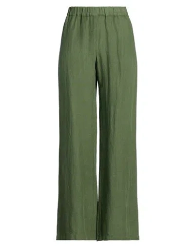 120% Lino Woman Pants Military Green Size 14 Linen