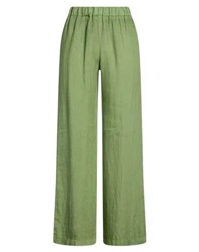 120% Lino Woman Pants Military Green Size 14 Linen In Multi