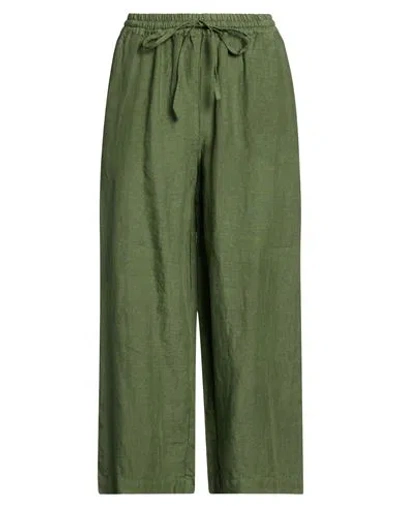 120% Lino Woman Pants Military Green Size 2 Linen
