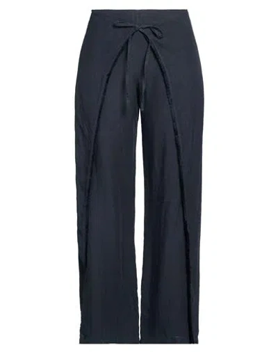 120% Lino Woman Pants Navy Size 12 Linen In Blue