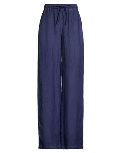 120% Lino Woman Pants Navy Size 14 Linen In Blue