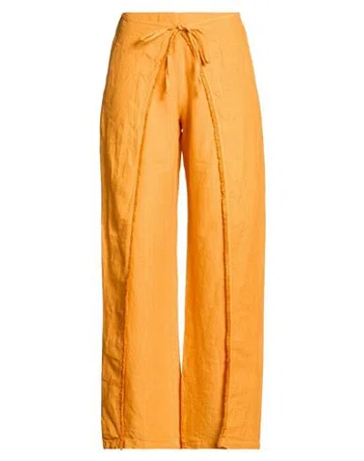 120% Lino Woman Pants Orange Size 12 Linen