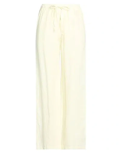 120% Lino Woman Pants Pastel Yellow Size 12 Linen