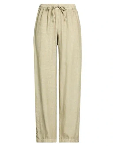 120% Lino Woman Pants Sage Green Size 14 Linen In Brown