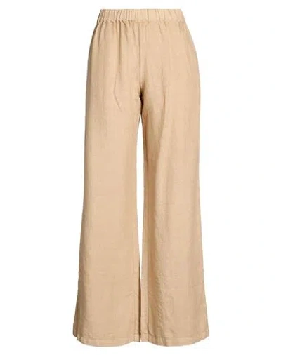 120% Lino Woman Pants Sand Size 8 Linen In Brown
