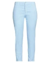 120% Lino Woman Pants Sky Blue Size 12 Linen, Cotton, Elastane In Blue