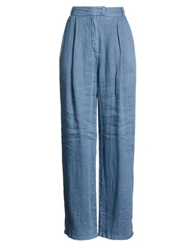 120% Lino Woman Pants Slate Blue Size 2 Linen
