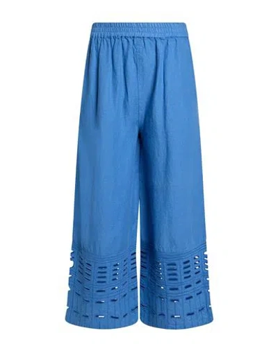 120% Lino Woman Pants Slate Blue Size 8 Linen