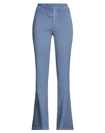 120% Lino Woman Pants Slate Blue Size 8 Linen, Cotton, Elastane