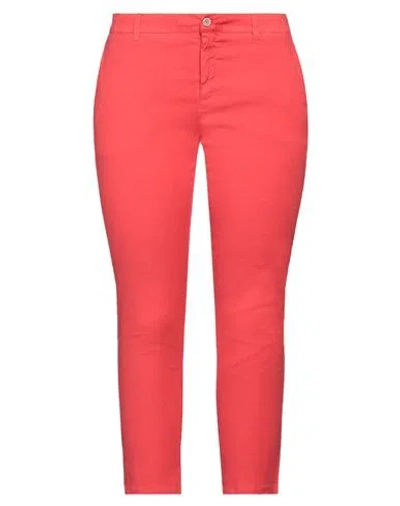 120% Lino Woman Pants Tomato Red Size 10 Linen, Cotton, Elastane