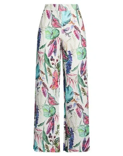 120% Lino Woman Pants Turquoise Size 12 Linen In Multi