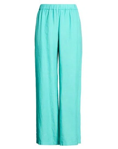 120% Lino Woman Pants Turquoise Size 12 Linen In Blue