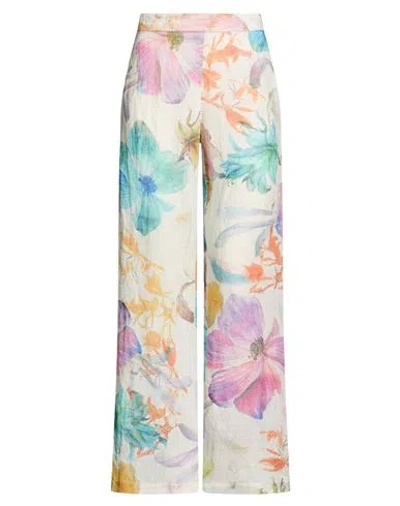 120% Lino Woman Pants White Size 8 Linen In Multi