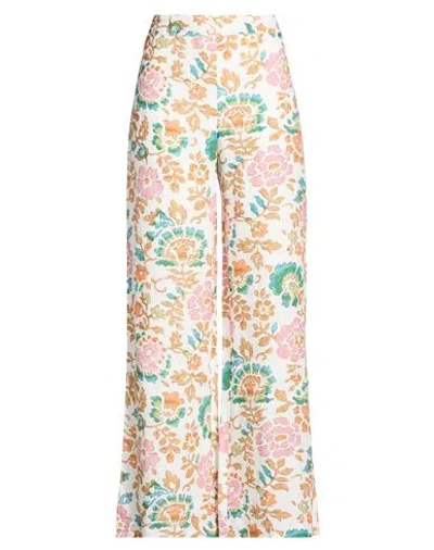 120% Lino Woman Pants White Size 8 Linen In Multi