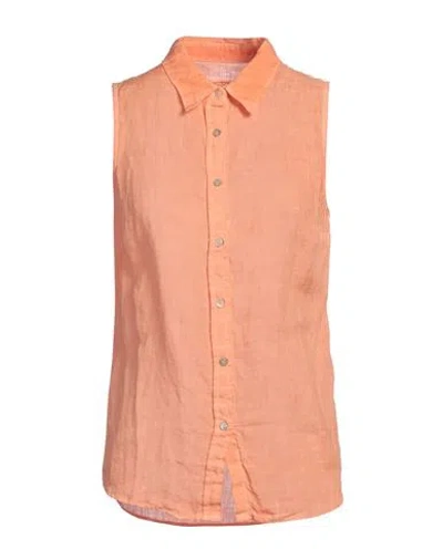 120% Lino Woman Shirt Apricot Size 8 Linen In Orange