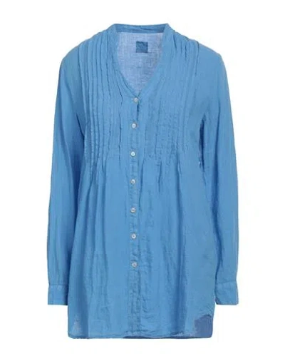 120% Lino Woman Shirt Azure Size 8 Linen In Blue
