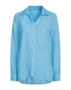 120% Lino Woman Shirt Turquoise Size 12 Linen In Blue
