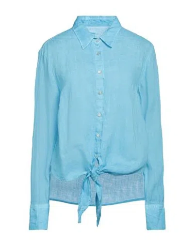 120% Lino Woman Shirt Azure Size 6 Linen In Blue