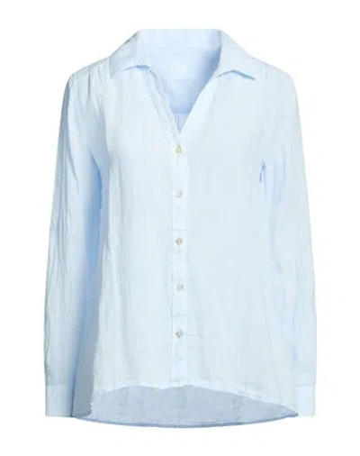 120% Lino Woman Shirt Azure Size 12 Linen In Blue