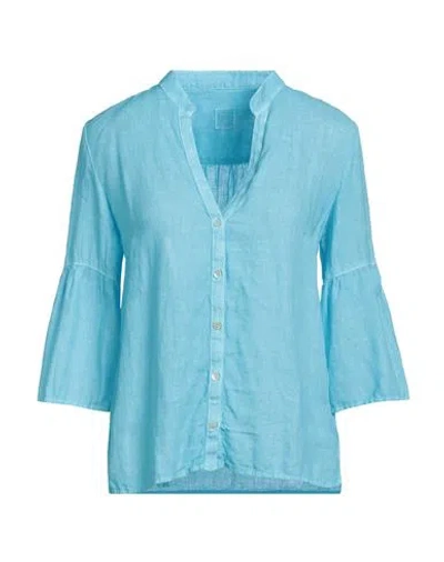 120% Lino Woman Shirt Azure Size 10 Linen In Blue
