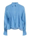 120% Lino Woman Shirt Azure Size 12 Linen In Blue