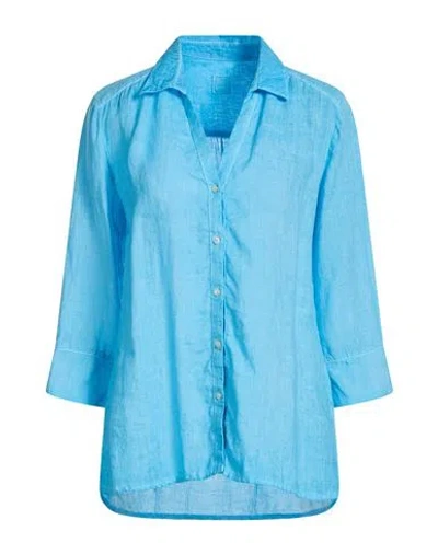120% Lino Woman Shirt Azure Size 6 Linen In Blue