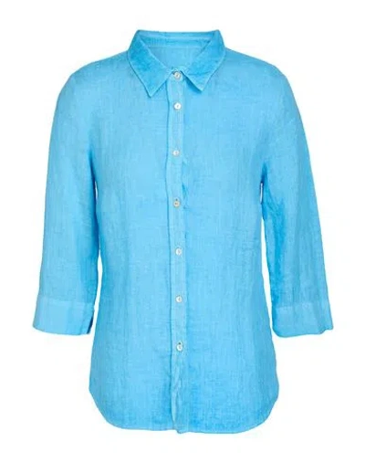 120% Lino Woman Shirt Azure Size 6 Linen In Blue