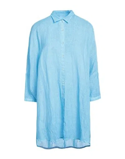 120% Lino Woman Shirt Azure Size M Linen In Blue