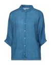 120% Woman Shirt Azure Size S Linen In Blue
