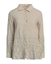 120% Lino Woman Shirt Beige Size 10 Linen In Beige