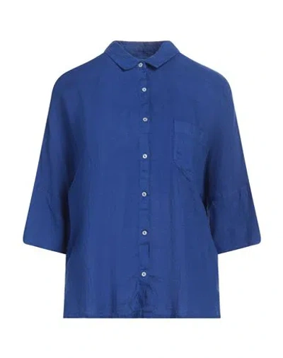 120% Lino Woman Shirt Blue Size 4 Linen In Blue