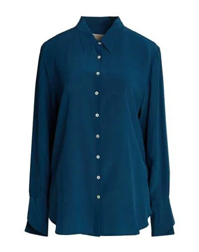 120% Lino Woman Shirt Blue Size 8 Silk