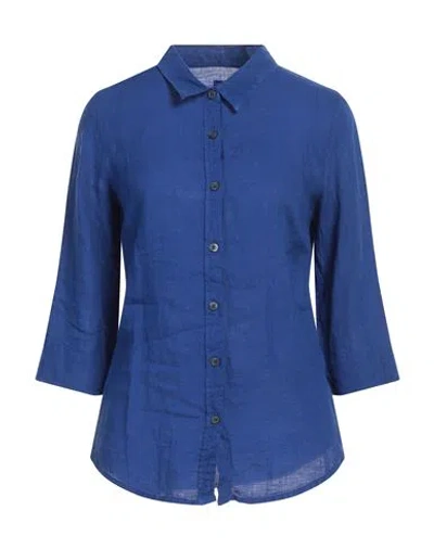120% Lino Woman Shirt Bright Blue Size 12 Linen