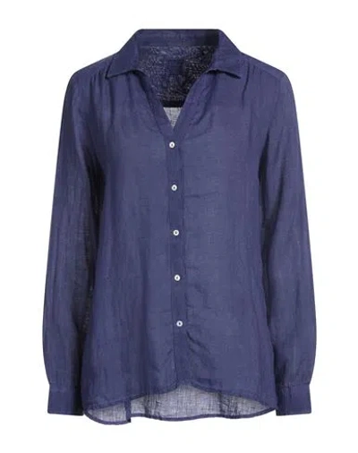 120% Lino Woman Shirt Bright Blue Size 14 Linen