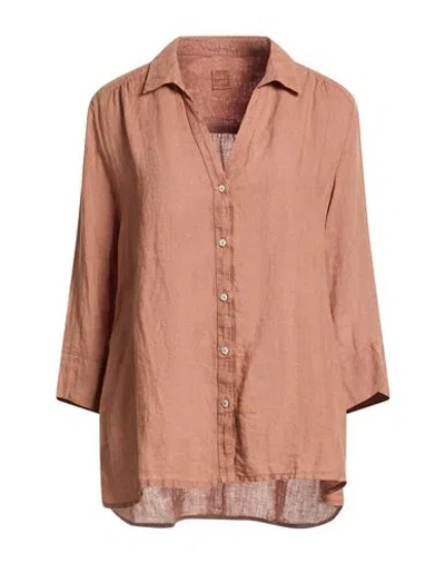 120% Lino Woman Shirt Brown Size 10 Linen In Orange