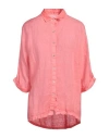 120% Lino Woman Shirt Coral Size L Linen In Red