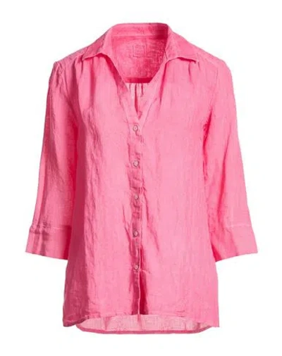 120% Lino Woman Shirt Fuchsia Size 10 Linen In Pink