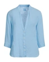 120% Lino Woman Shirt Light Blue Size 8 Linen In Blue