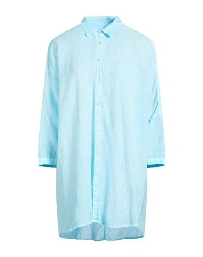 120% Lino Woman Shirt Light Blue Size M Linen
