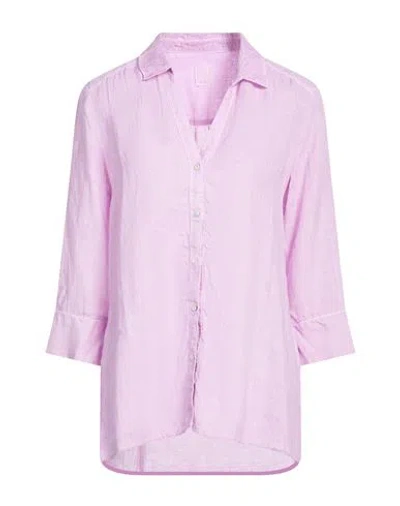 120% Lino Woman Shirt Lilac Size 6 Linen In Purple