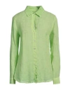120% Lino Woman Shirt Lime Green Size 10 Linen In Green