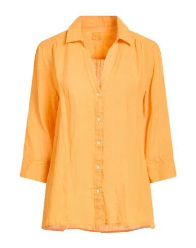 120% Lino Woman Shirt Mandarin Size 10 Linen In Orange
