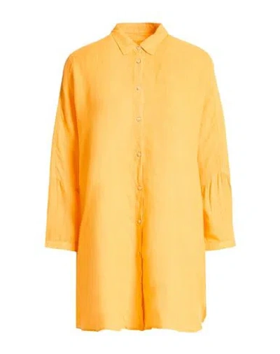 120% Lino Woman Shirt Mandarin Size Xl Linen In Orange