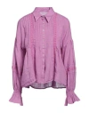 120% Lino Woman Shirt Mauve Size 8 Linen In Purple