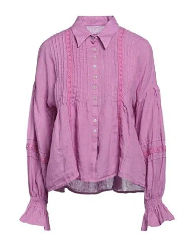 120% Lino Woman Shirt Mauve Size 8 Linen In Purple