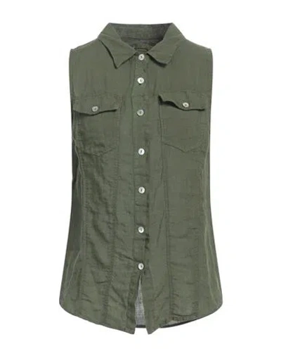 120% Lino Woman Shirt Military Green Size 10 Linen