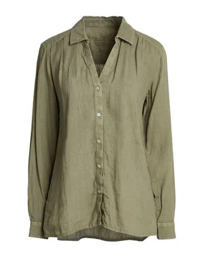 120% Lino Woman Shirt Military Green Size 6 Linen