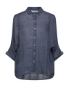 120% Lino Woman Shirt Navy Size S Linen In Navy Blue