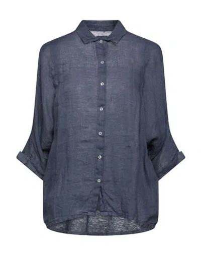 120% Lino Woman Shirt Navy Size S Linen In Navy Blue